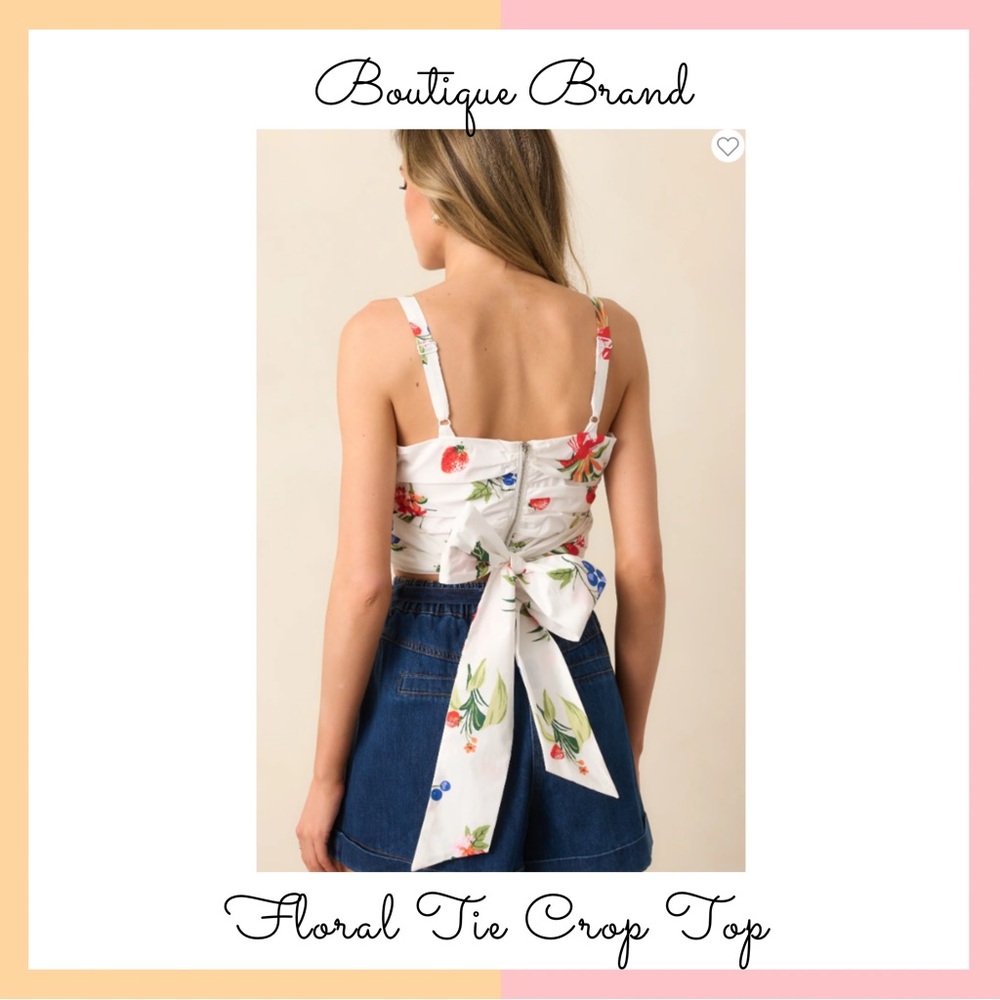 White Floral Tie Crop Top